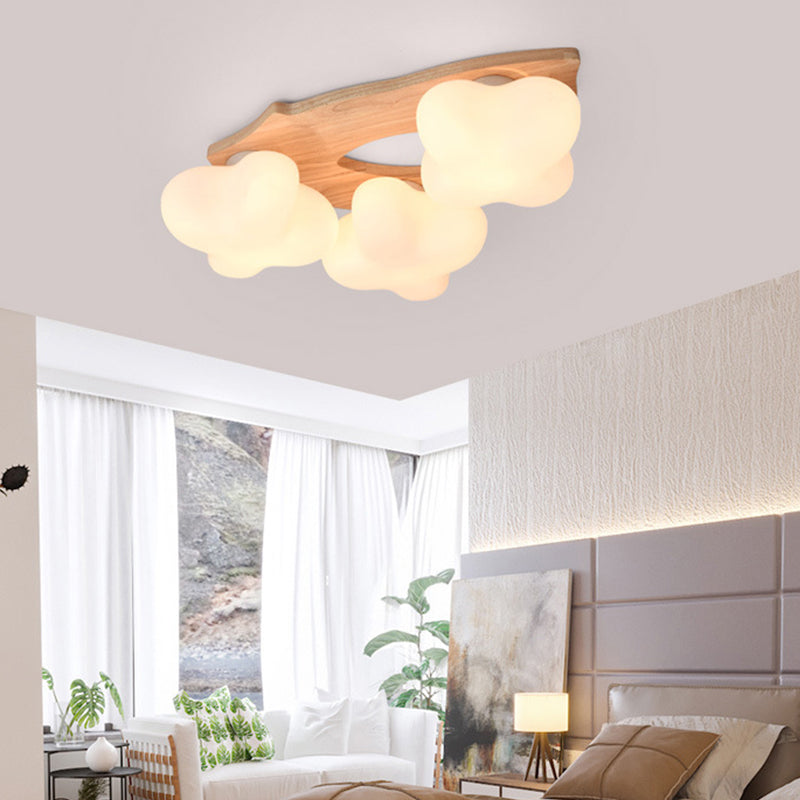 Geometric Flush Mount Fixture Contemporary Wood Flush Light for Bedroom