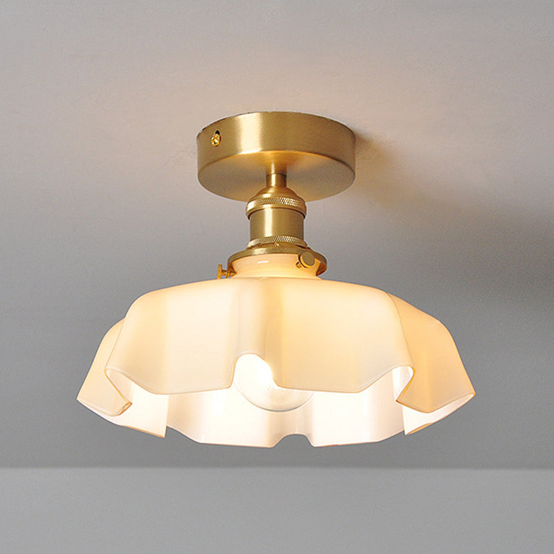 Metal Modern Flush Mount Flower Shape Ceiling Light with Glass Shade for Bedroom