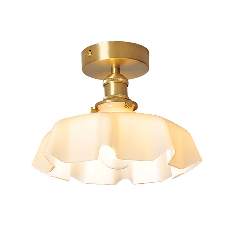 Metal Modern Flush Mount Flower Shape Ceiling Light with Glass Shade for Bedroom