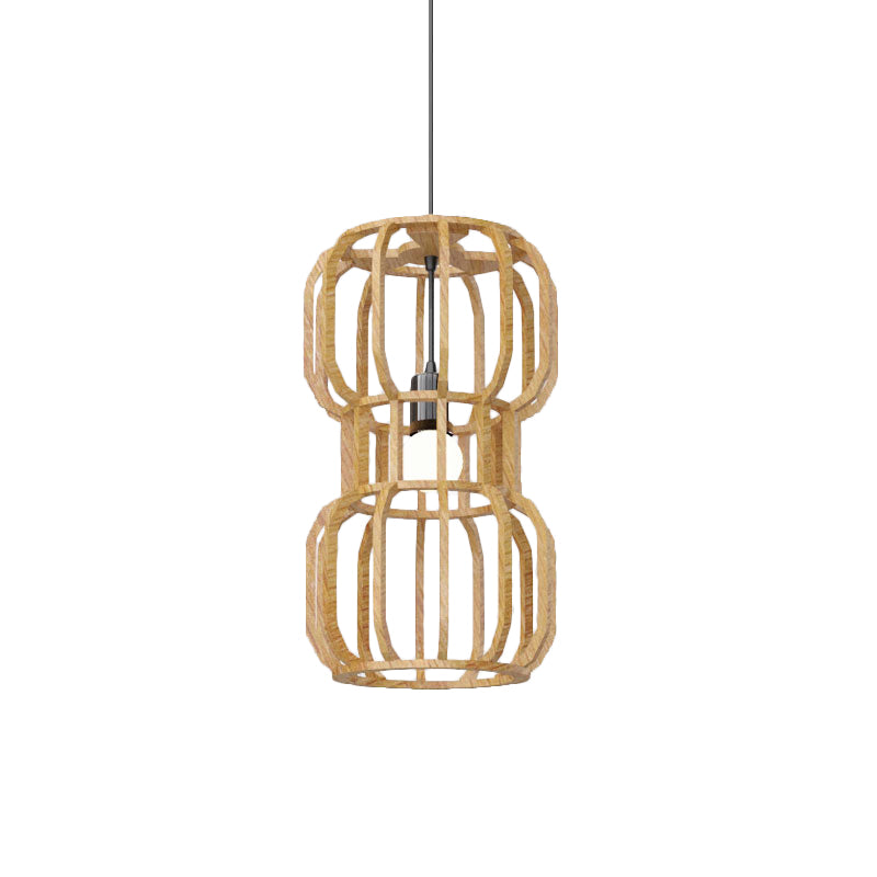 Wood Dumbbell Frame a sospensione Light Asian 1 Testa Kit lampada sospesa beige per ristorante