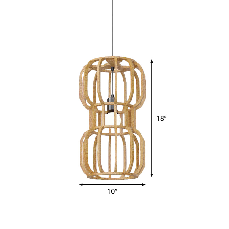 Wood Dumbbell Frame a sospensione Light Asian 1 Testa Kit lampada sospesa beige per ristorante