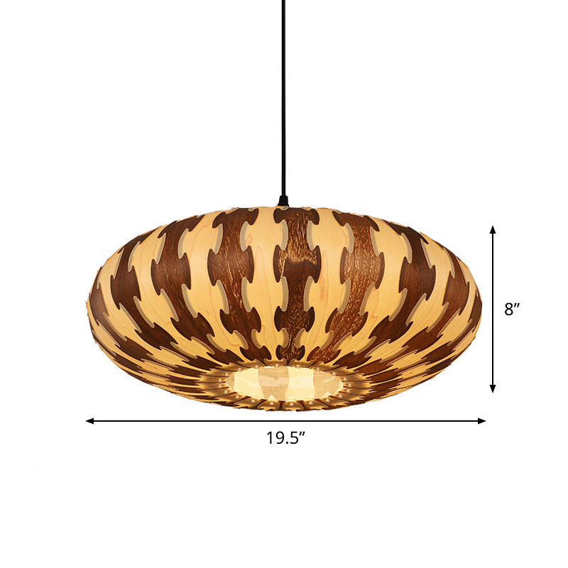 Brown Oval Lantern Ceiling Pendant Light Asia Style 1 Light Wood LED Hanging Lamp Fixture