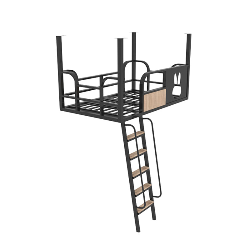 Metallic House Bed Modern Iron High Loft Bed with Guardrails