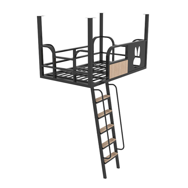 Metallic House Bed Modern Iron High Loft Bed with Guardrails