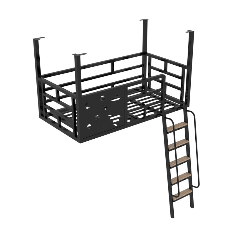 Contemporary Iron High Loft Bed Black & White Metal Wire-Grid Bed Frame