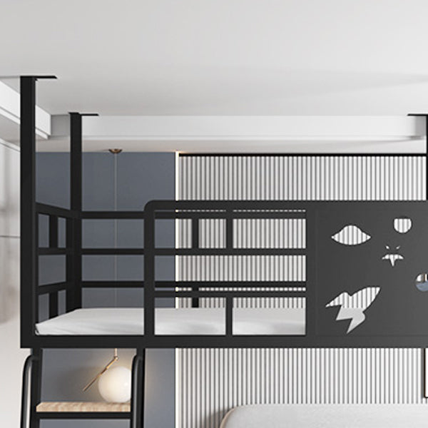 Contemporary Iron High Loft Bed Black & White Metal Wire-Grid Bed Frame