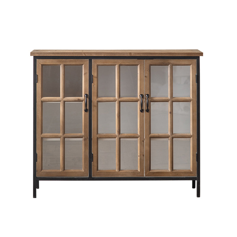 Traditional Solid Wood Display Stand Glass Doors Hutch Cabinet for Bedroom