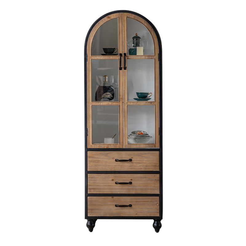 Traditional Solid Wood Display Stand Glass Doors Hutch Cabinet for Bedroom