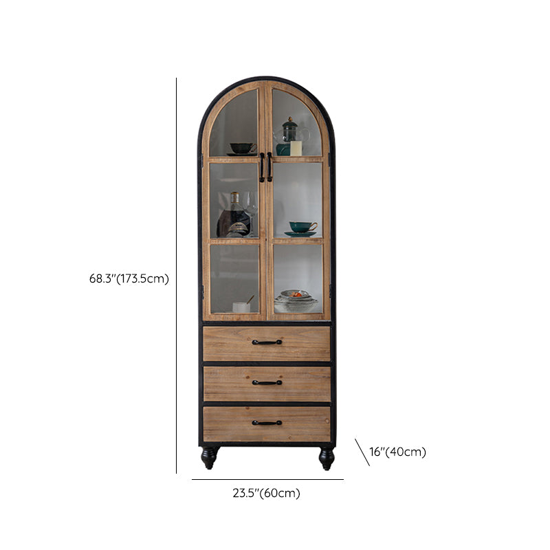 Traditional Solid Wood Display Stand Glass Doors Hutch Cabinet for Bedroom