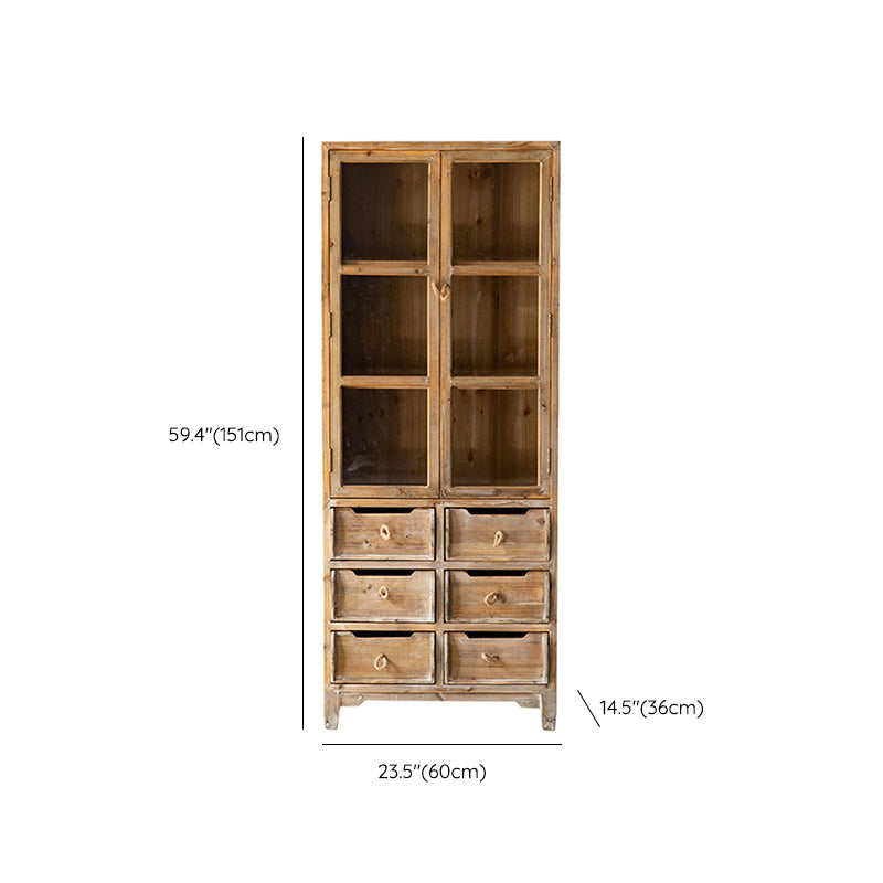 Traditional Solid Wood Display Stand Glass Doors Hutch Cabinet for Bedroom