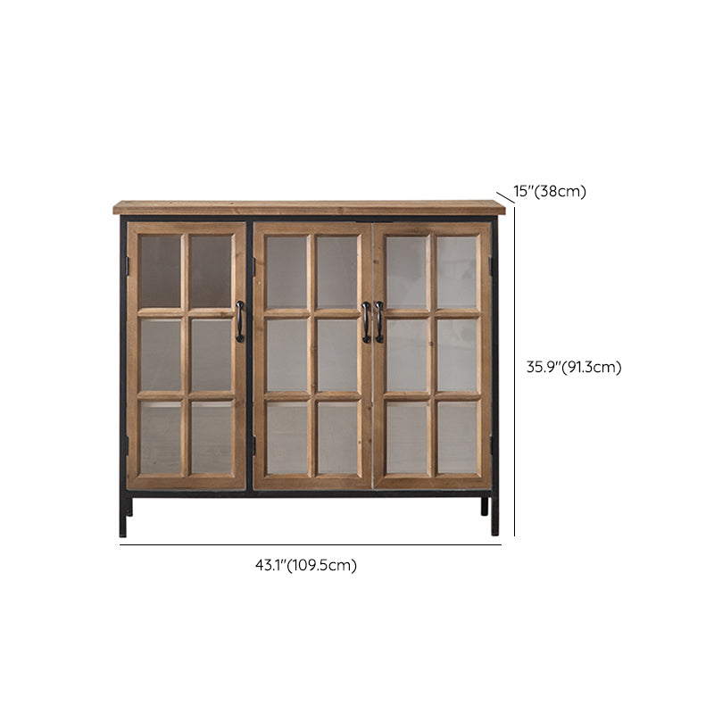 Traditional Solid Wood Display Stand Glass Doors Hutch Cabinet for Bedroom