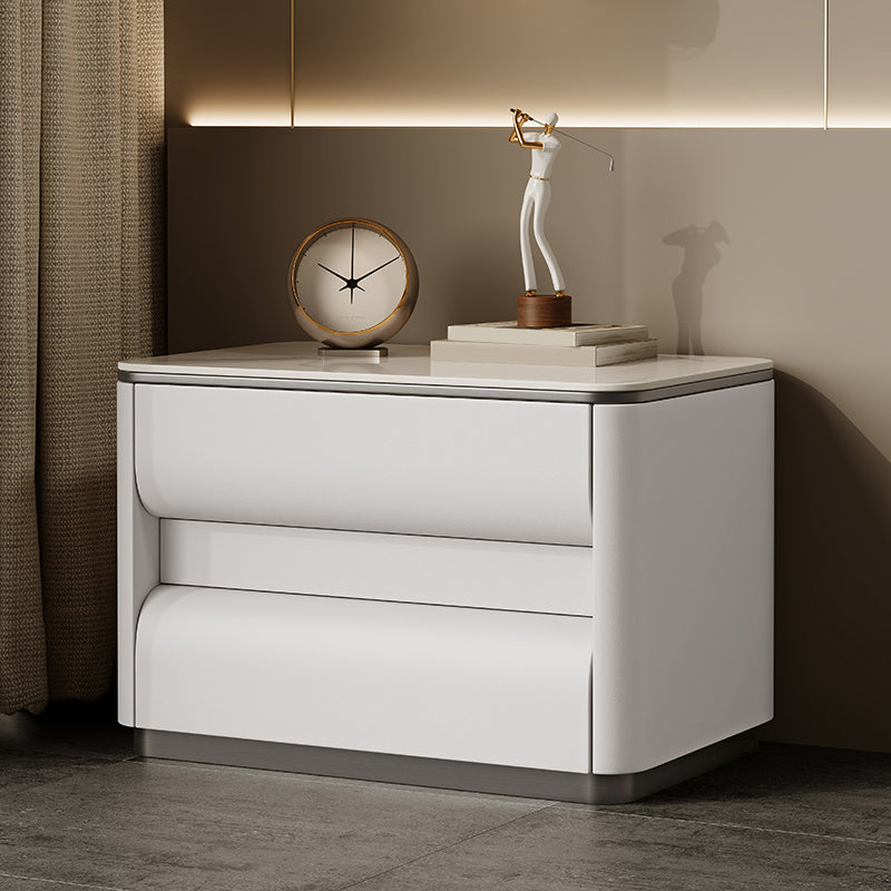 Contemporary Bedside Cabinet Stone Bed Nightstand with 2 Drawers