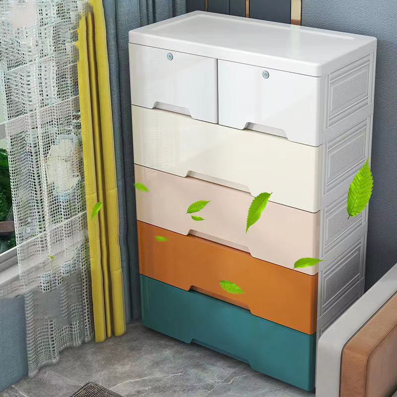 Contemporary Vertical Kids Dressers Plastic Nursery Dresser with Drawers for Home