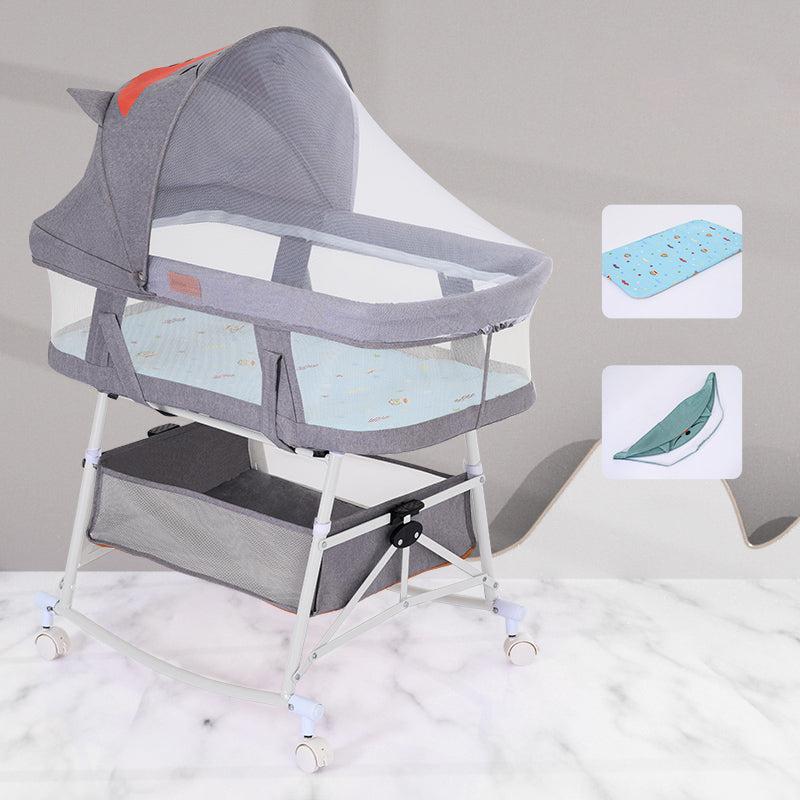 Metal Oval Folding Bedside Crib Gliding and Rocking Crib Cradle for Baby