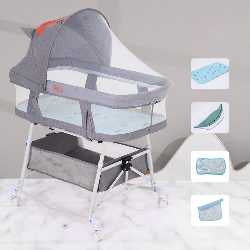 Metal Oval Folding Bedside Crib Gliding and Rocking Crib Cradle for Baby