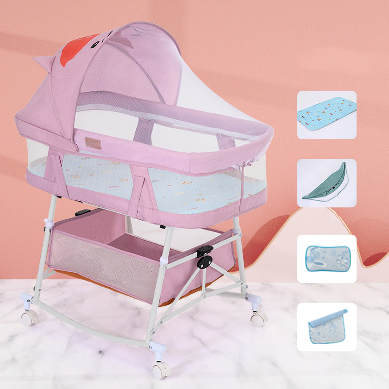 Metal Oval Folding Bedside Crib Gliding and Rocking Crib Cradle for Baby