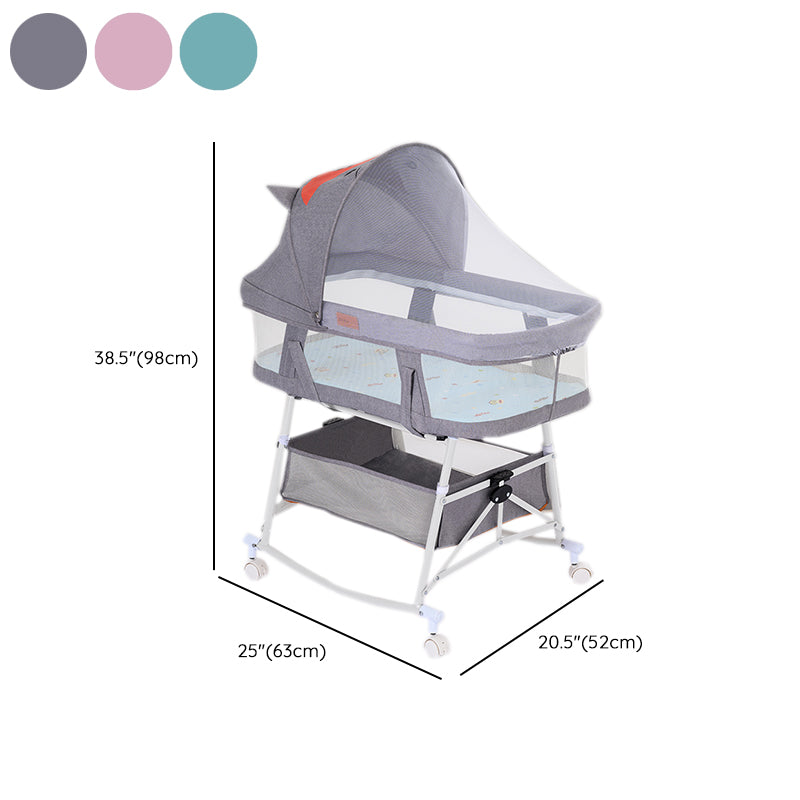 Metal Oval Folding Bedside Crib Gliding and Rocking Crib Cradle for Baby