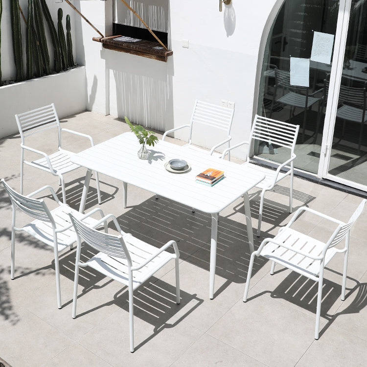 Modern Geometric Courtyard Table White Aluminum Frame Outdoor Table