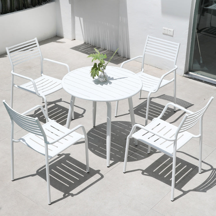 Modern Geometric Courtyard Table White Aluminum Frame Outdoor Table