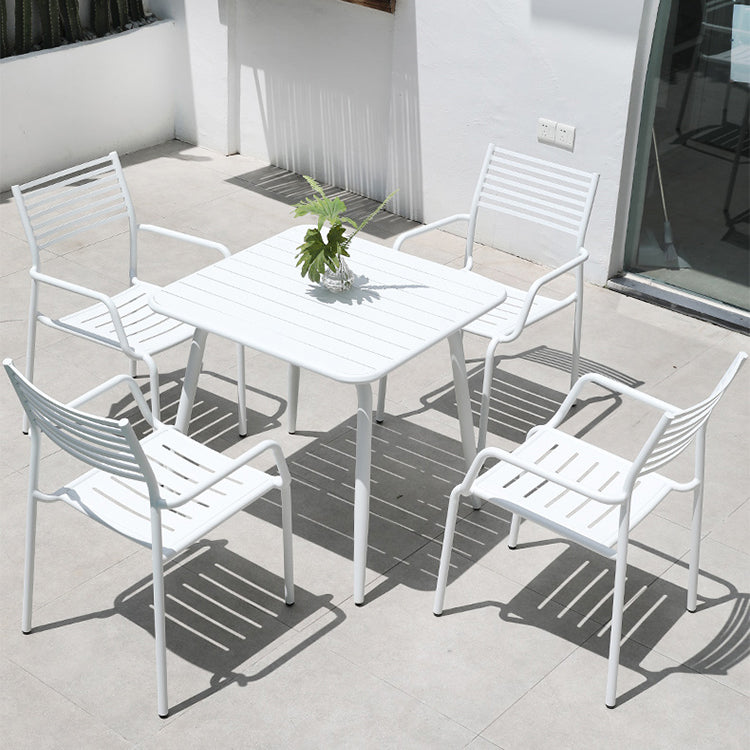 Modern Geometric Courtyard Table White Aluminum Frame Outdoor Table