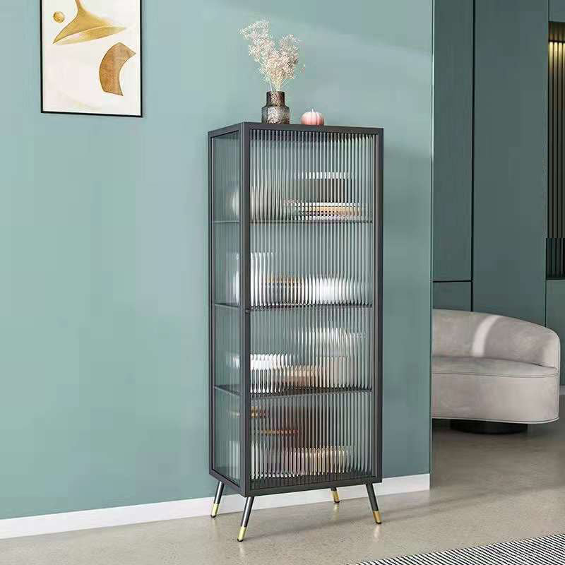 Glam Style Metal Storage Buffet Stand Glass Buffet Sideboard with Door