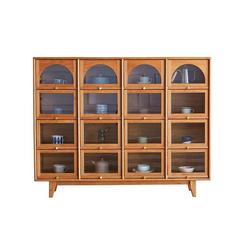 Modern Pine Sideboard Glass Doors Sideboard Cabinet for Dining Room