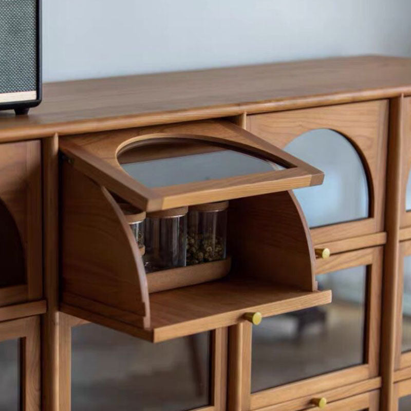 Modern Pine Sideboard Glass Doors Sideboard Cabinet for Dining Room