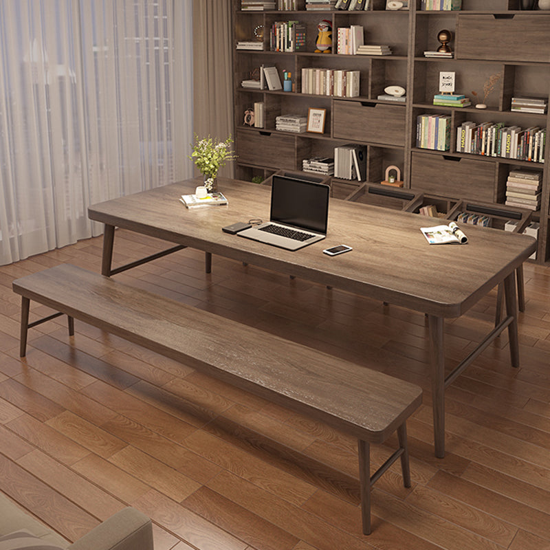 Modern Style Rectangle Writing Desk 29.53" Tall Solid Wood Office Desk with H-Shape Base