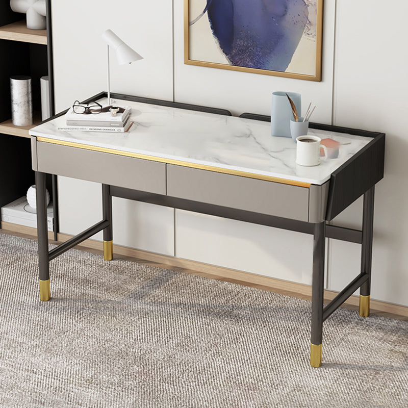 Modern Stone Office Desks Rectangular Shape Task Desk with 2 Drawers