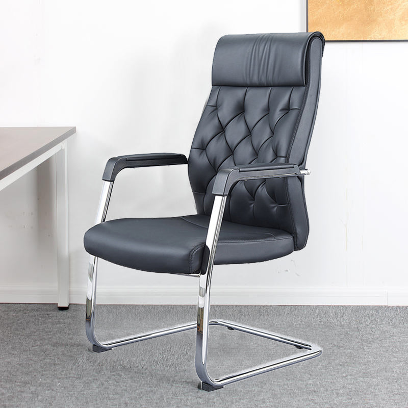 Contemporary No Wheels Chair Faux Leather Chrome Frame Office Chair