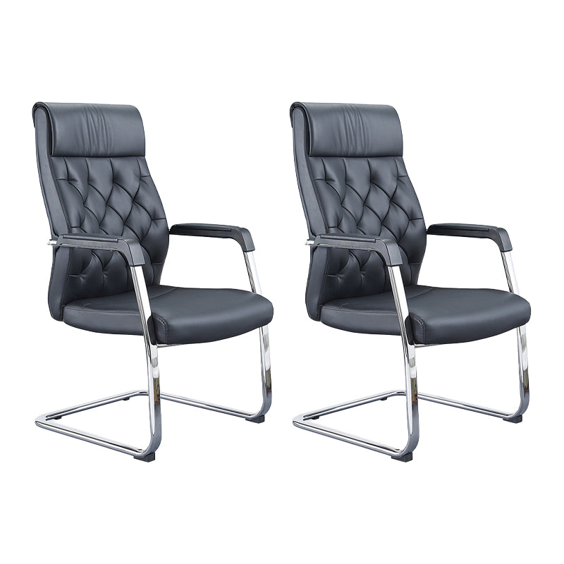 Contemporary No Wheels Chair Faux Leather Chrome Frame Office Chair