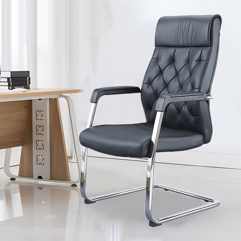 Contemporary No Wheels Chair Faux Leather Chrome Frame Office Chair