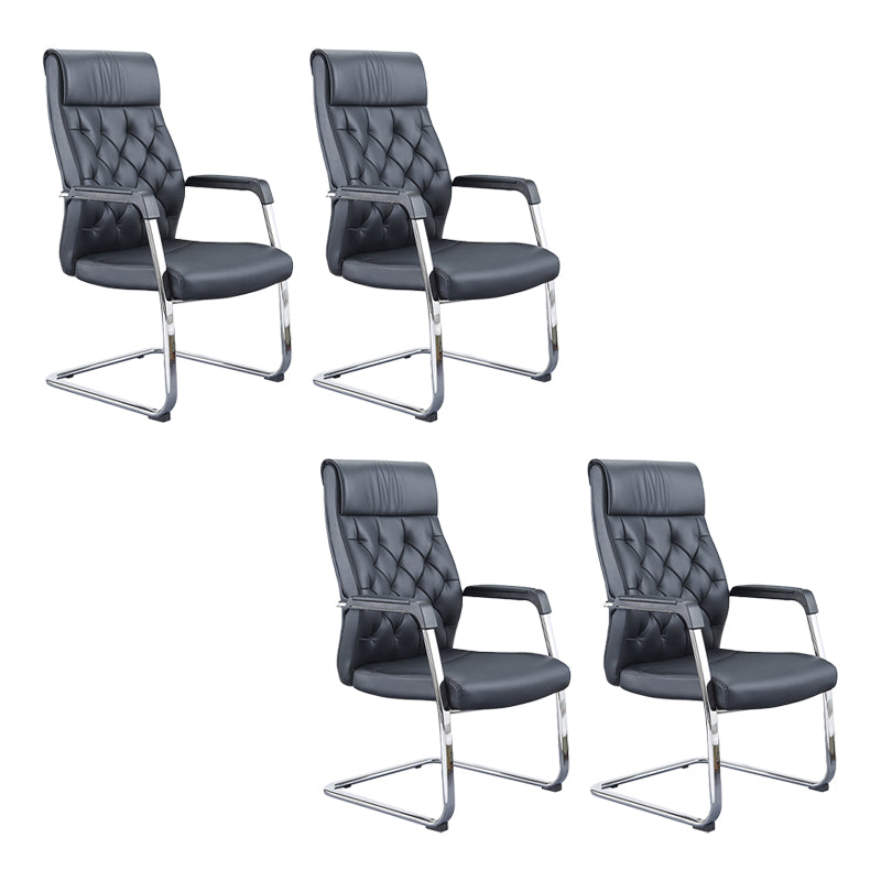 Contemporary No Wheels Chair Faux Leather Chrome Frame Office Chair