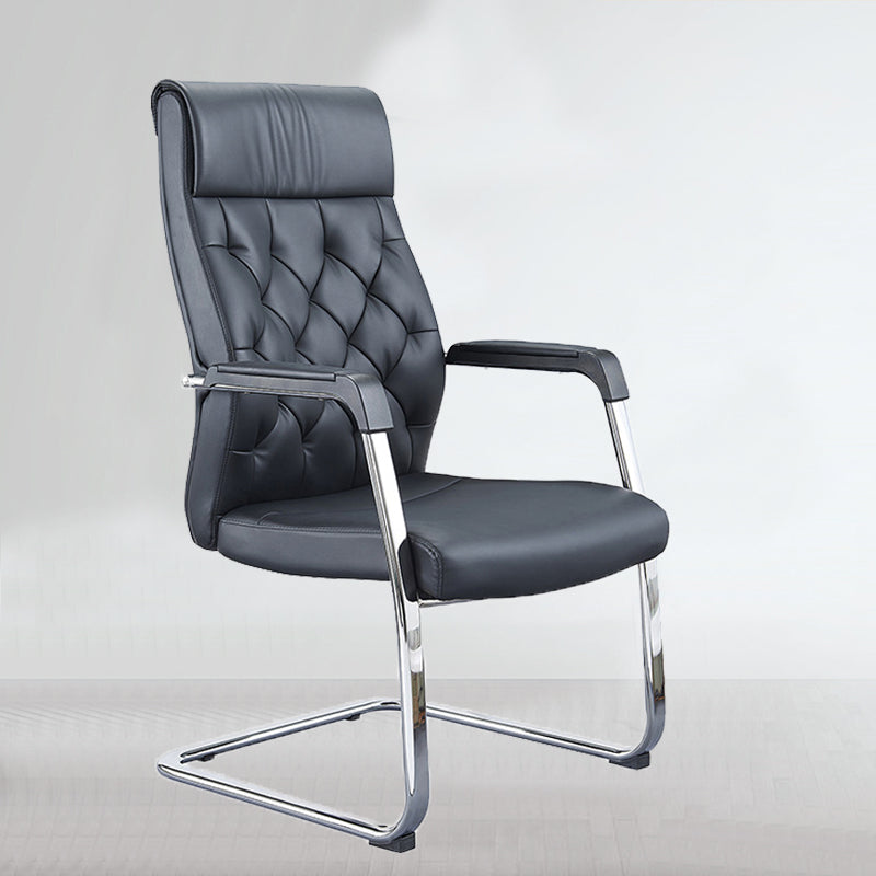 Contemporary No Wheels Chair Faux Leather Chrome Frame Office Chair