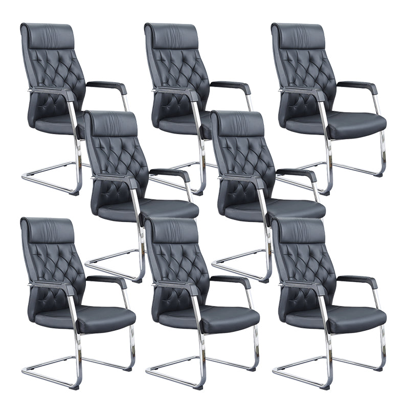 Contemporary No Wheels Chair Faux Leather Chrome Frame Office Chair