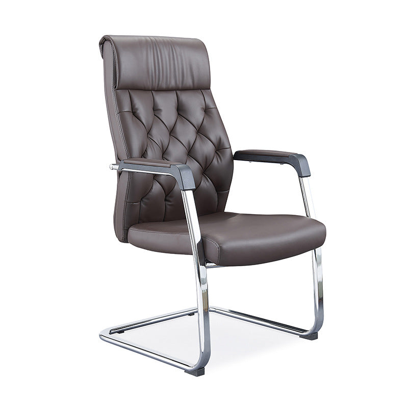 Contemporary No Wheels Chair Faux Leather Chrome Frame Office Chair