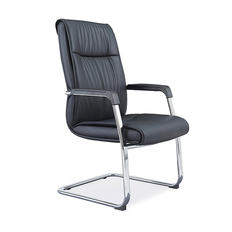 Contemporary No Wheels Chair Faux Leather Chrome Frame Office Chair