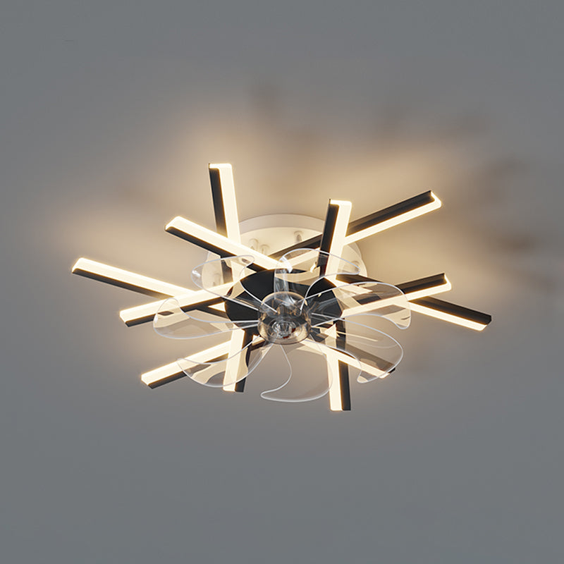 Linear Shape Metal Ceiling Fans Modern Style Multi Lights Flush Ceiling Fan