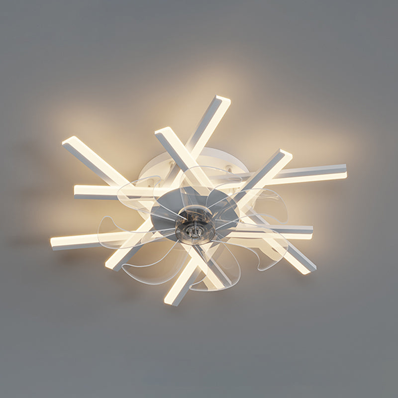 Linear Shape Metal Ceiling Fans Modern Style Multi Lights Flush Ceiling Fan