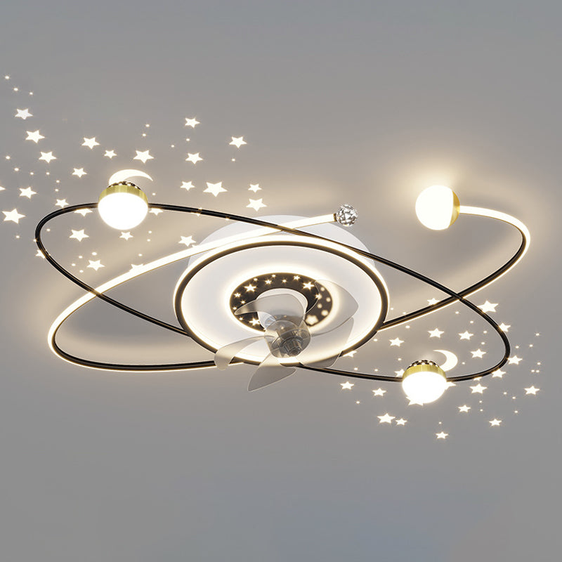 Oval Shape Metal Ceiling Fans Modern Style 8 Lights Flush Ceiling Fan