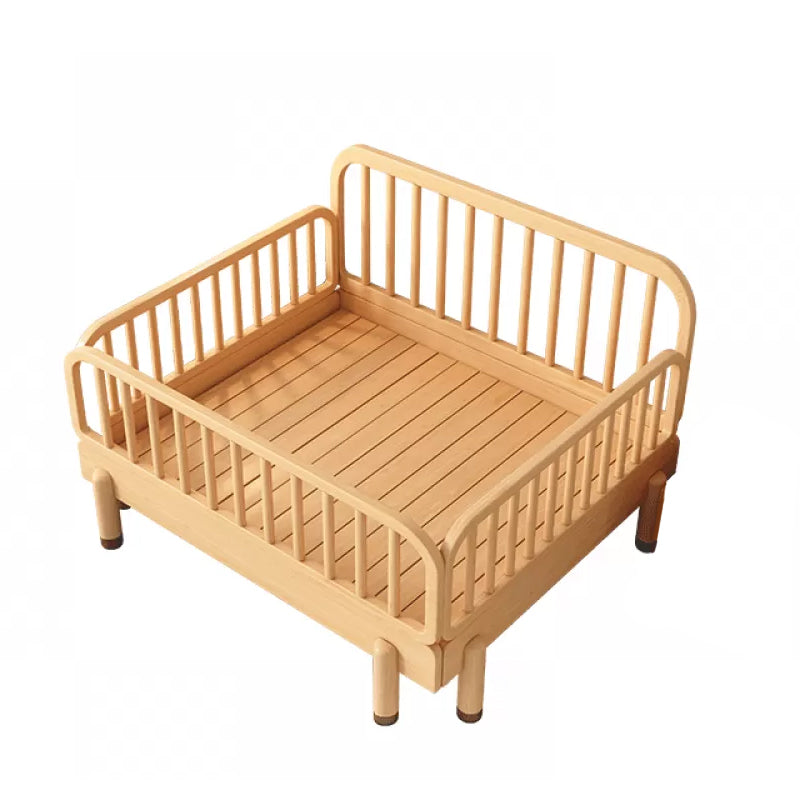 Natural Wooden Contemporary Bed Frame Upholstered Daybed with Detachable Guardrails