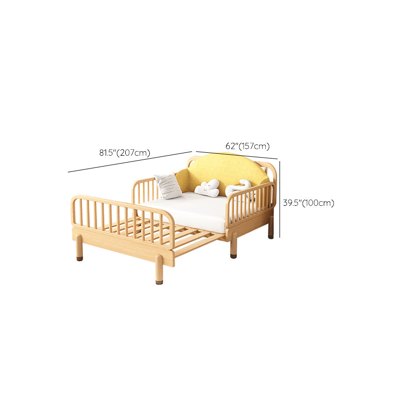 Natural Wooden Contemporary Bed Frame Upholstered Daybed with Detachable Guardrails