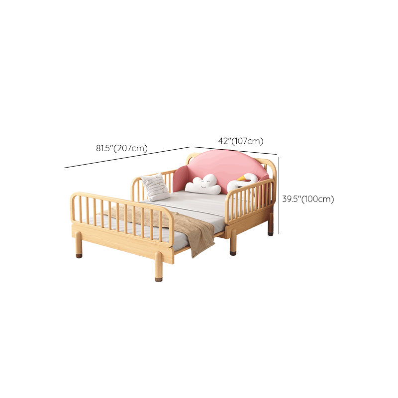 Natural Wooden Contemporary Bed Frame Upholstered Daybed with Detachable Guardrails