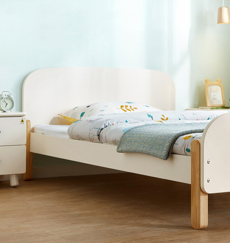 White Wooden Standard Bed Contemporary Mattress Included Bed with Storage