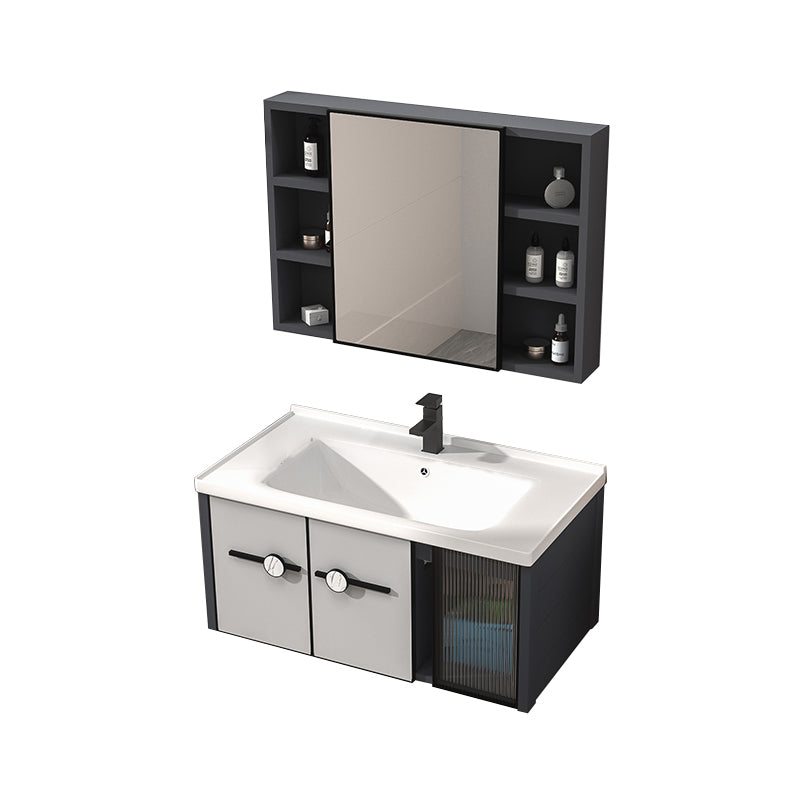 Metal Base Modern Bathroom Vanity Single Rectangular Wall Mount Vanity Set