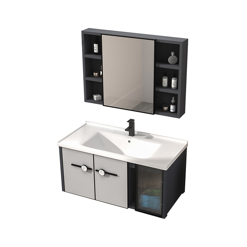 Metal Base Modern Bathroom Vanity Single Rectangular Wall Mount Vanity Set