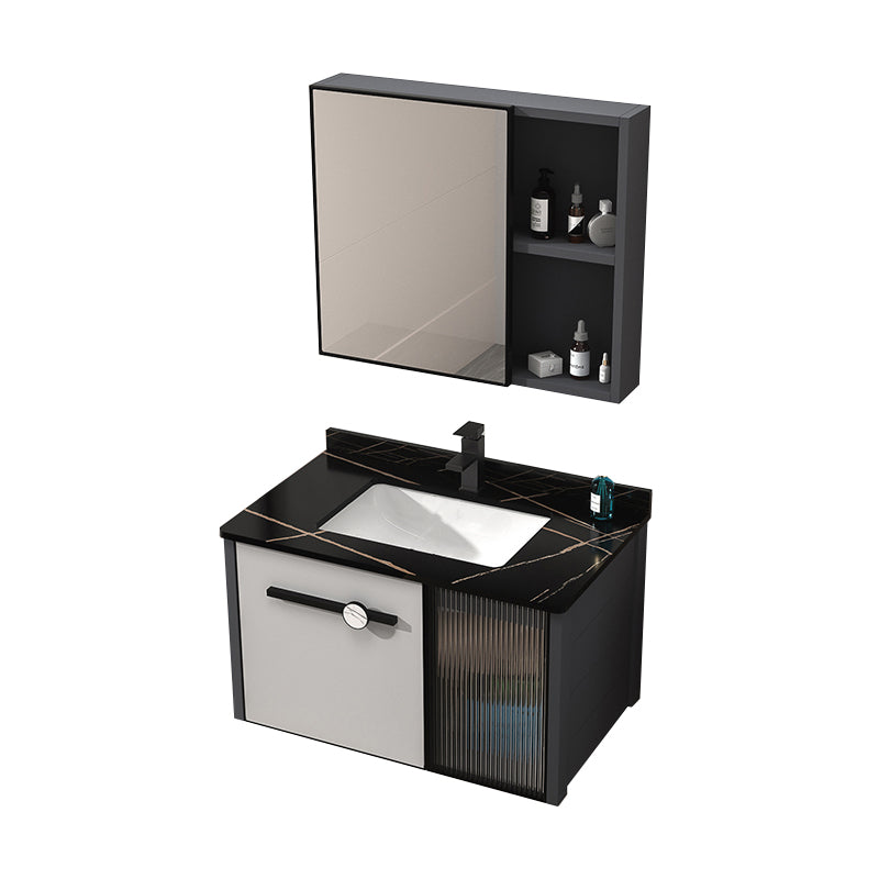 Metal Base Modern Bathroom Vanity Single Rectangular Wall Mount Vanity Set