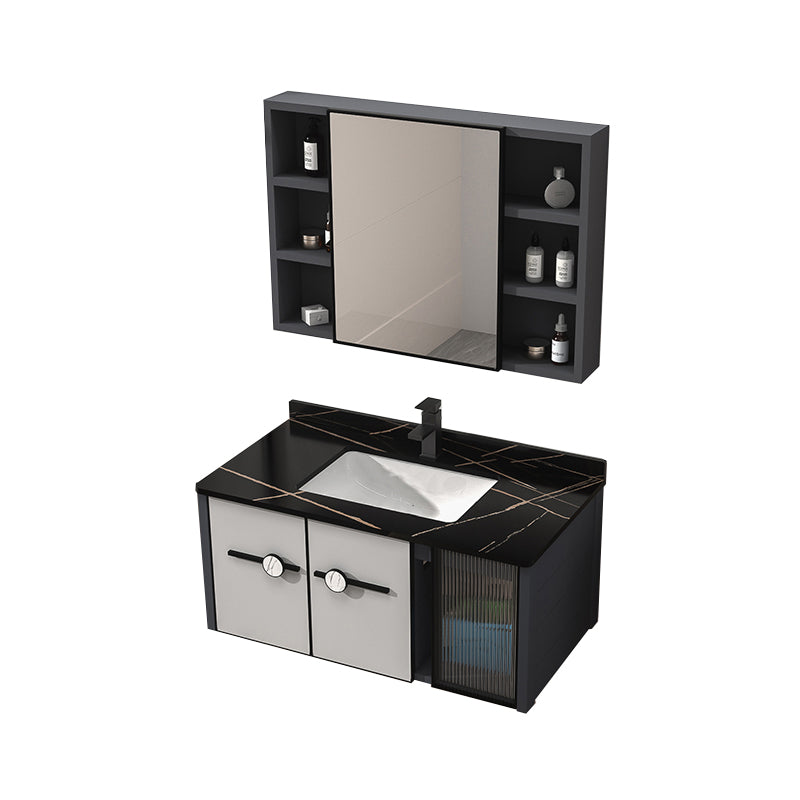 Metal Base Modern Bathroom Vanity Single Rectangular Wall Mount Vanity Set