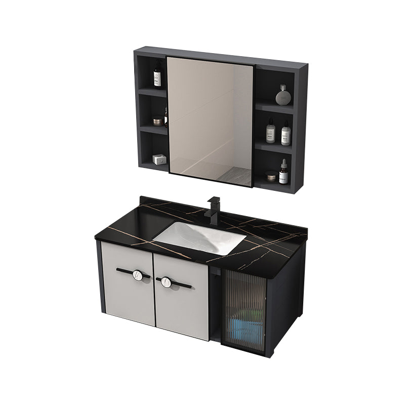 Metal Base Modern Bathroom Vanity Single Rectangular Wall Mount Vanity Set