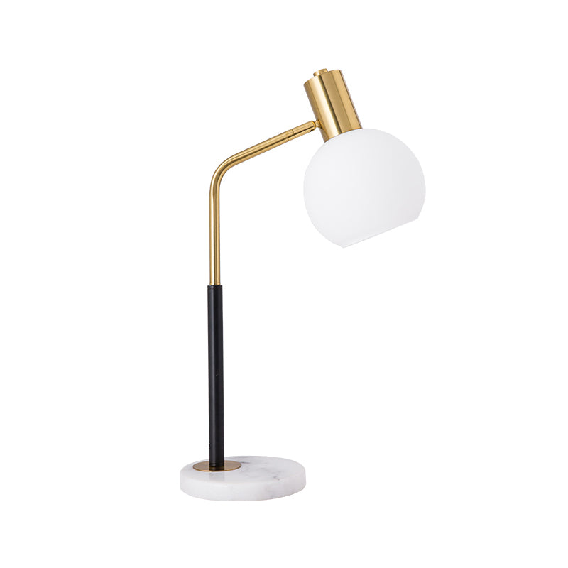 Globe Reading Book Light Post Modern White/Amber Glass 1-Head Black and Gold Table Lamp with Marble Base